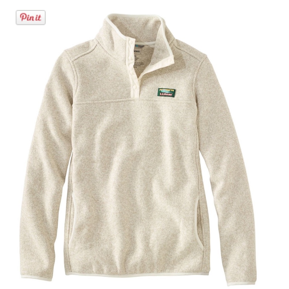 L.L. Bean Cream Long Sleeve Polo Sweatshirt